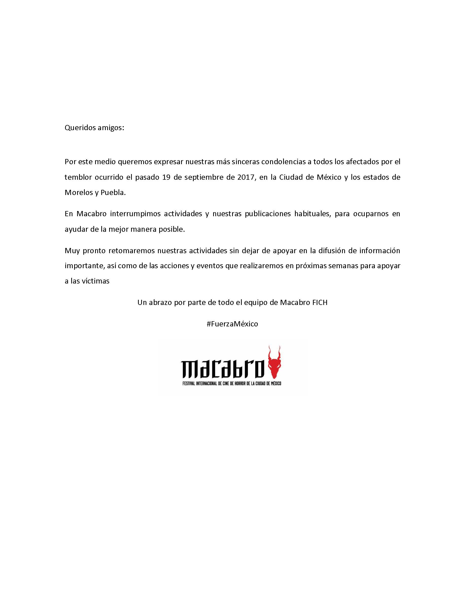 Comunicado 19-S #FuerzaMexico